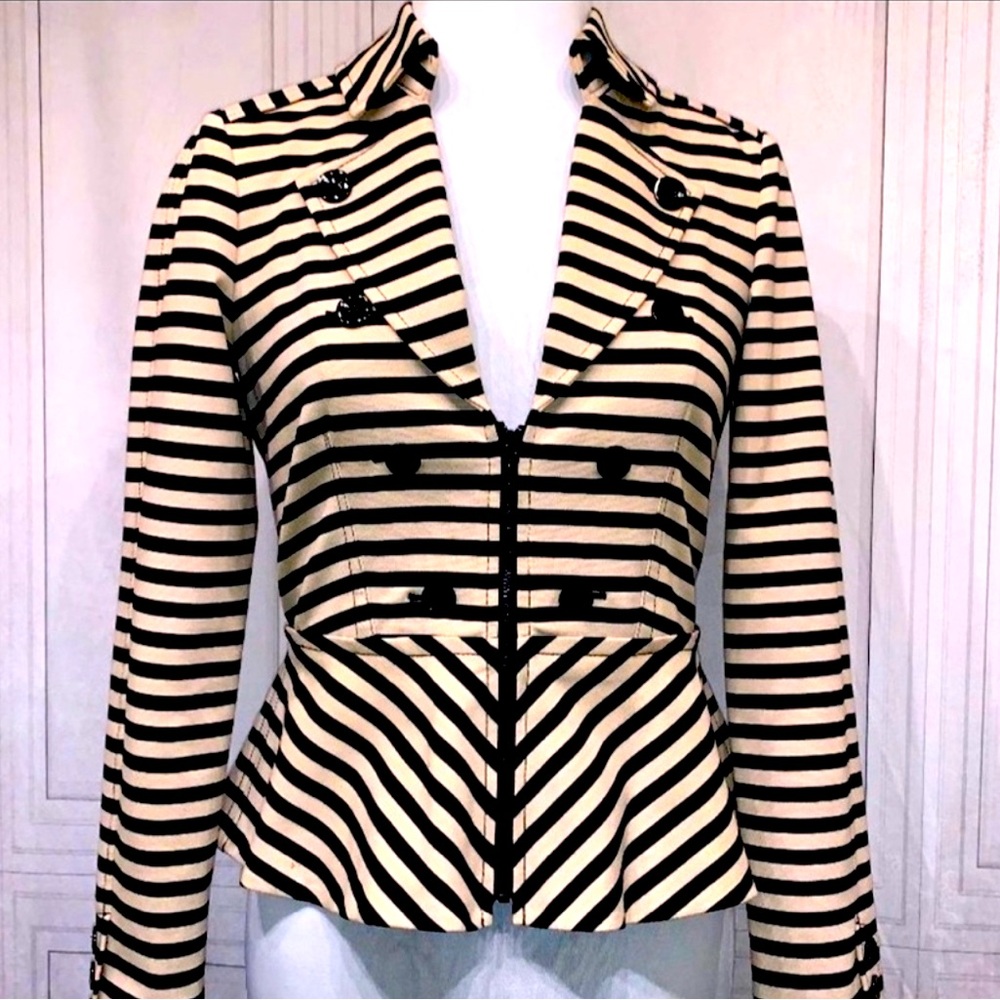 White House Black Market Black and Cream Striped Blazer